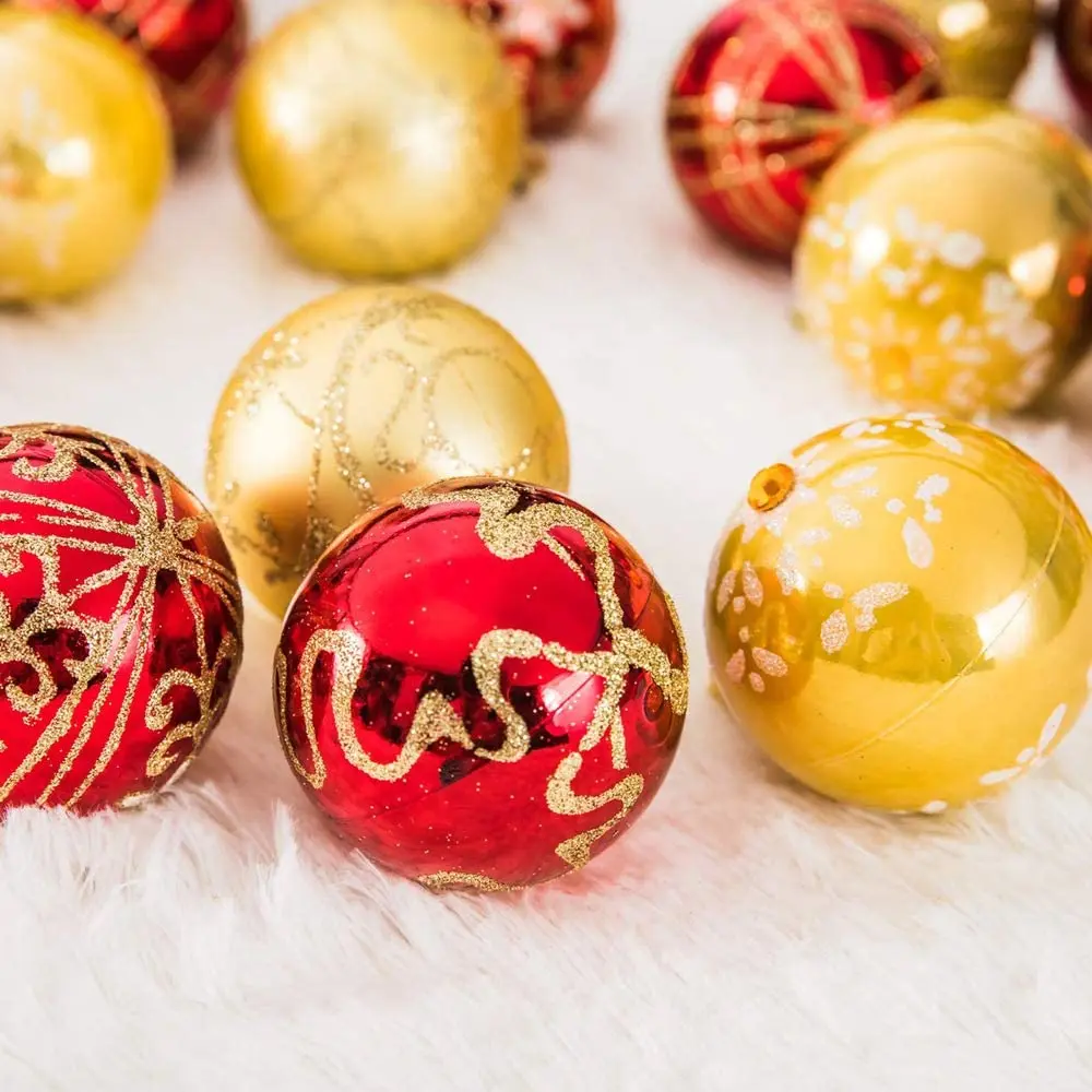 Hot Selling Red and Gold Bulk baubles Items Christmas Decoration Gifts Plastic Ball Ornaments Set in Box