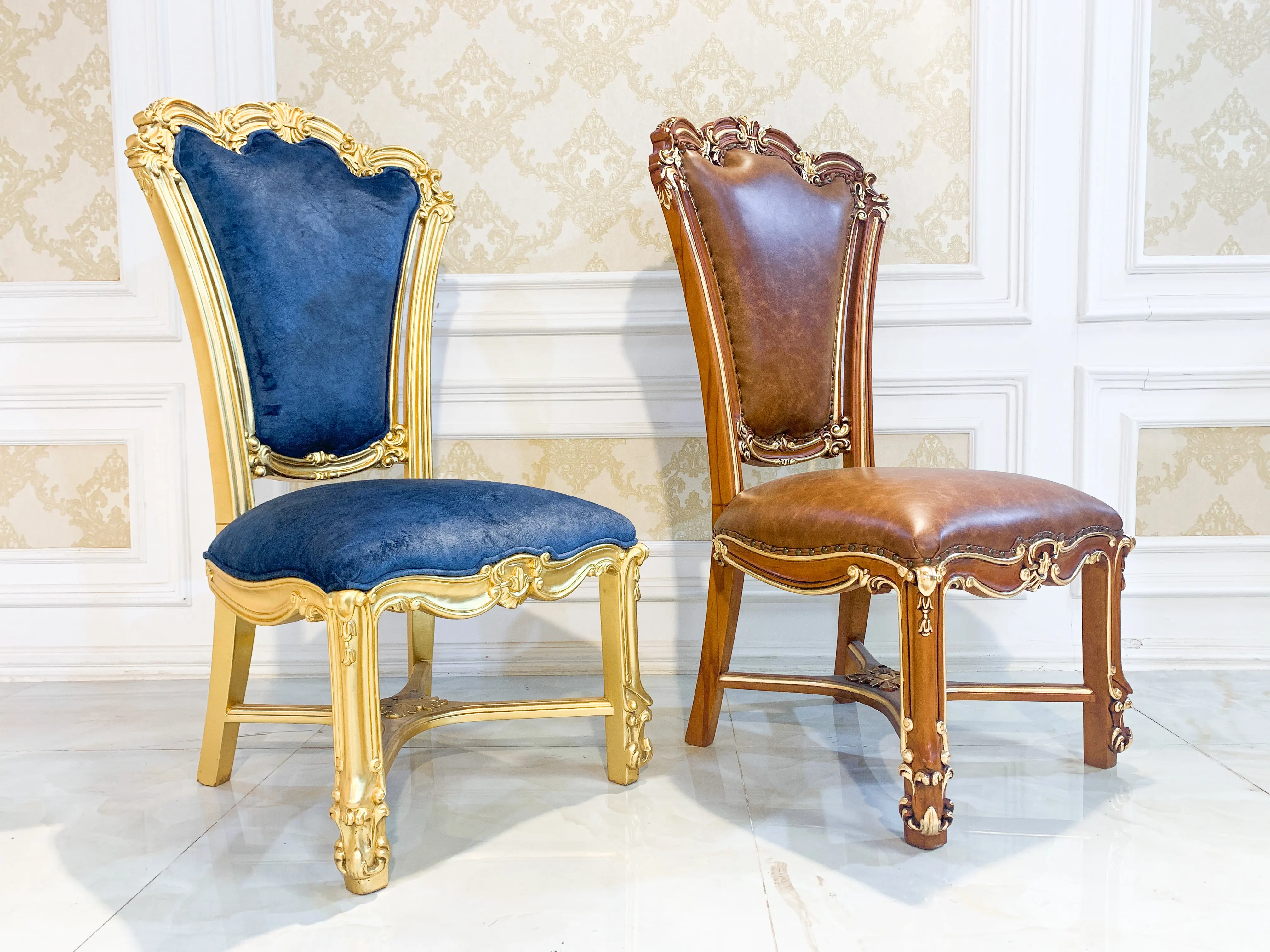 Silik Apollonia стул с обивкой из высококачественной итальянской воловьей кожи позолоченными подлокотниками