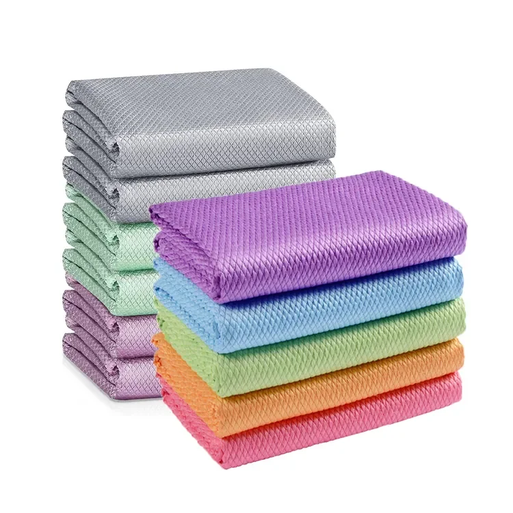 Customization Logo Microfiber Household Cleaning Fish scale cloth For Car Glass Kitchen Window Towel cloth