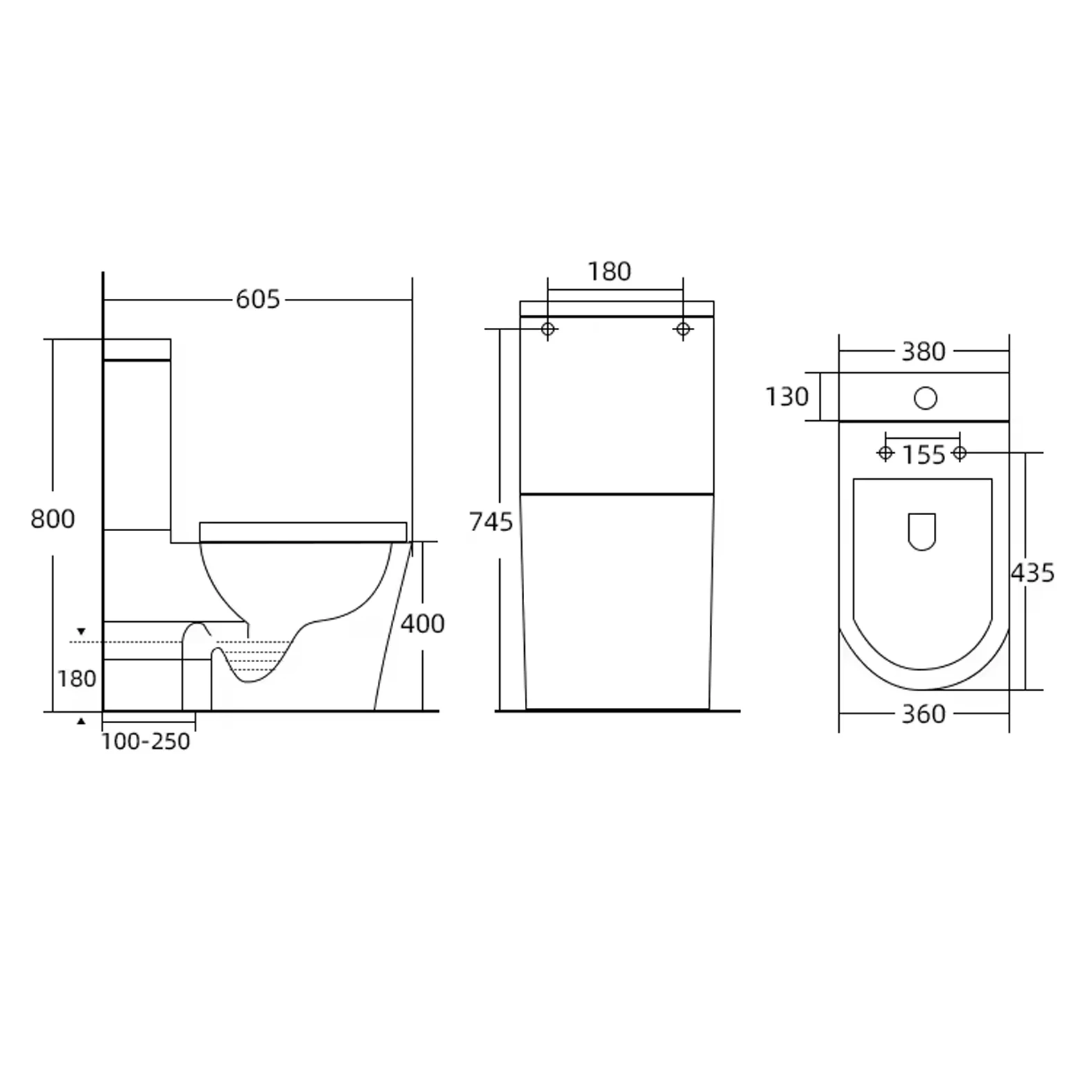 ORTONBATH Round Bowl Watermark Two Piece Rimless Tornado Flush Toilet Back to Wall 2-Piece Toilet with Quick Release Toilet Seat