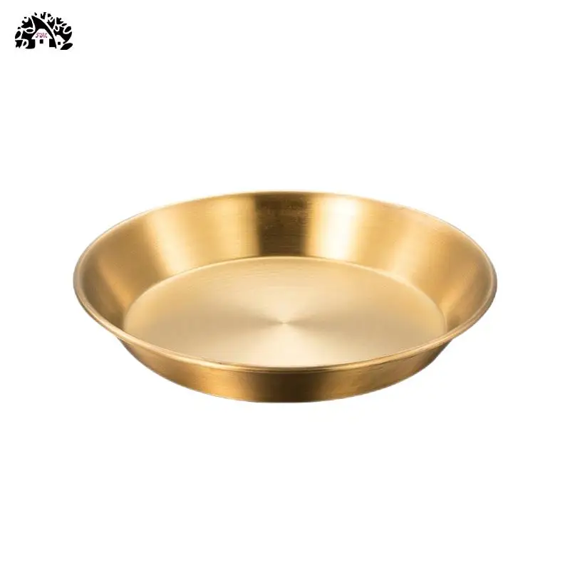 barbecue plate Plates Dinnerware Golden Serving Sauce Dish Plate with Dip Round Metal Stainless Steel 304 Customized Pattern