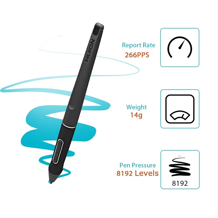 HUION PW507 Graphic Pen for Pen Display Monitor 8192 Levels with Two Side Customized Keys