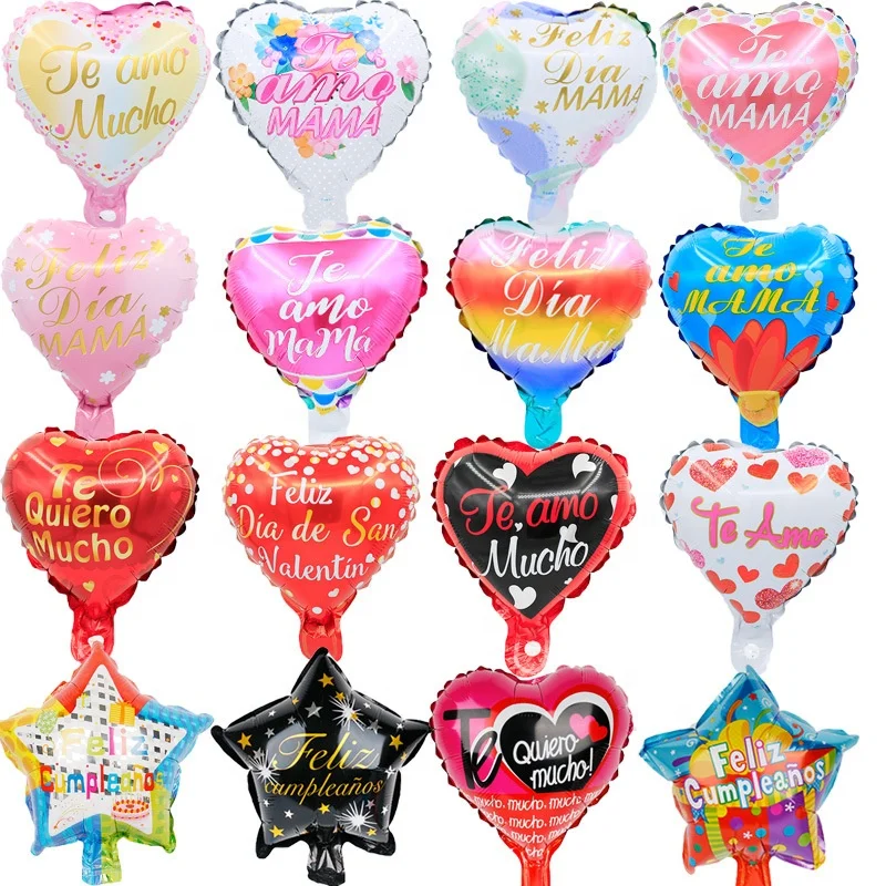 10 inch popular Spanish Feliz cumpleanos foil party balloons with star heart round shape for cake toppers and toys to kids