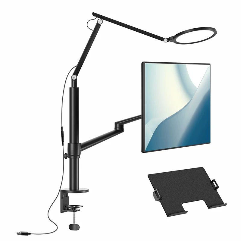 UPERGO LCD Monitor Desk Mount Bracket, Swivel Desktop Monitor or Laptop Stand Arm with Working Lamp