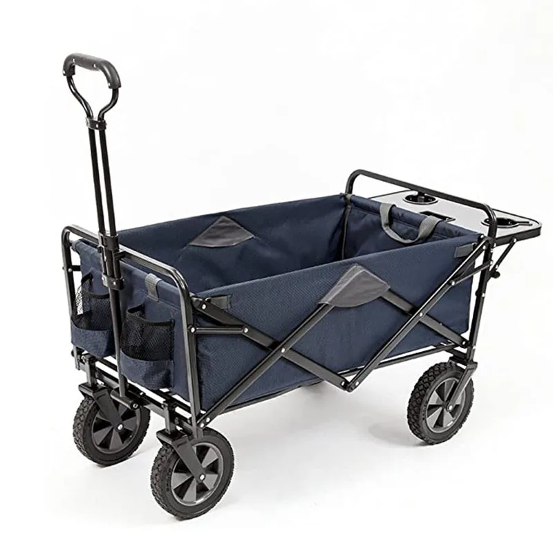 Adjustable Handle Folding Table Drink Holders Carts Collapsible Outdoor Utility Wagon Trolley