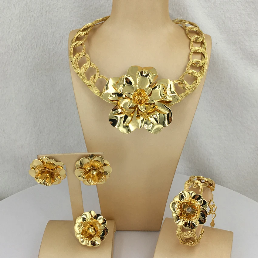 Yuminglai Newest High Quality Jewelry Set Big Dubai 18 k Gold Jewelry Brazilian Gold Jewelry FHK13088