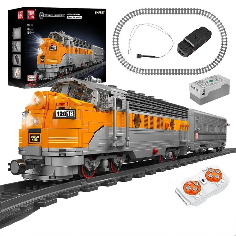 Mould King 12018 Technical Motorized USA EMD F7 Train Model Creative MOC Electric RC Railway Building Block Sets