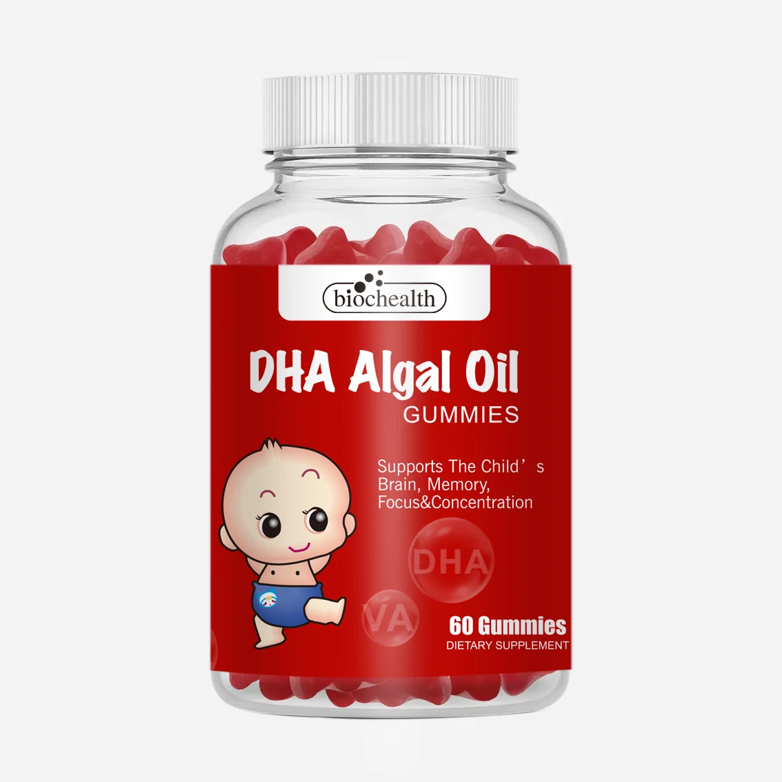 Biocaro OEM Private Label Brain Boost Supplements Children Gummy Candy Omega 3 DHA Algae Oil Gummies for Kids