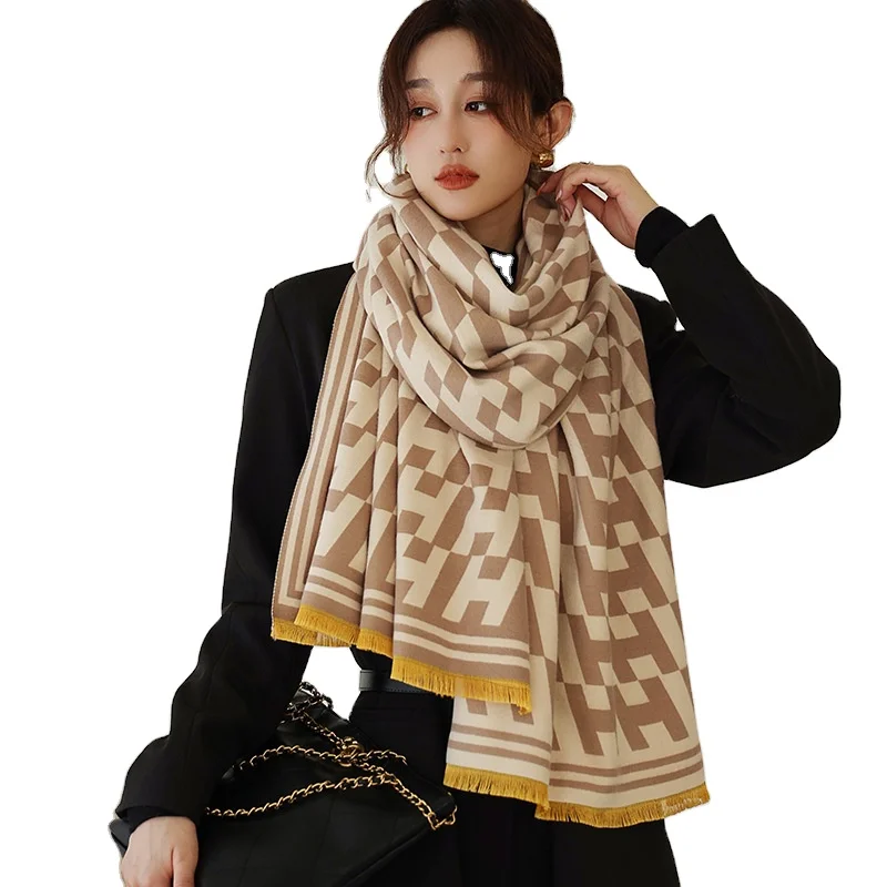 2023 new ladies orange cashmere scarf professional winter warm extra long pashmina shawls thick cashmere scarves
