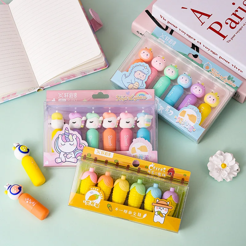 Creative Colorful Highlighter Pens Eco-Friendly Non-Toxic graffiti marker unicorn highlighter pen set for Students kids