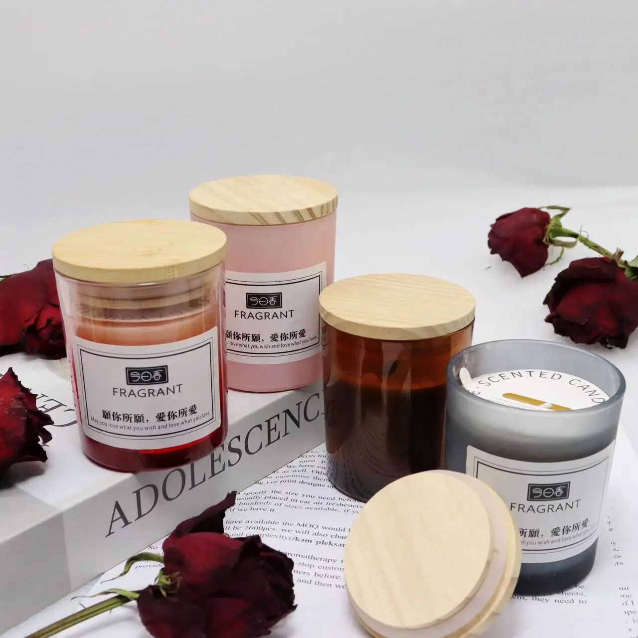 2024 Aroma Therapy Candle Luxury Aromatherapy Candle Bulk Soy Wax Glass Jar Scented Candle Set with Wooden Lid