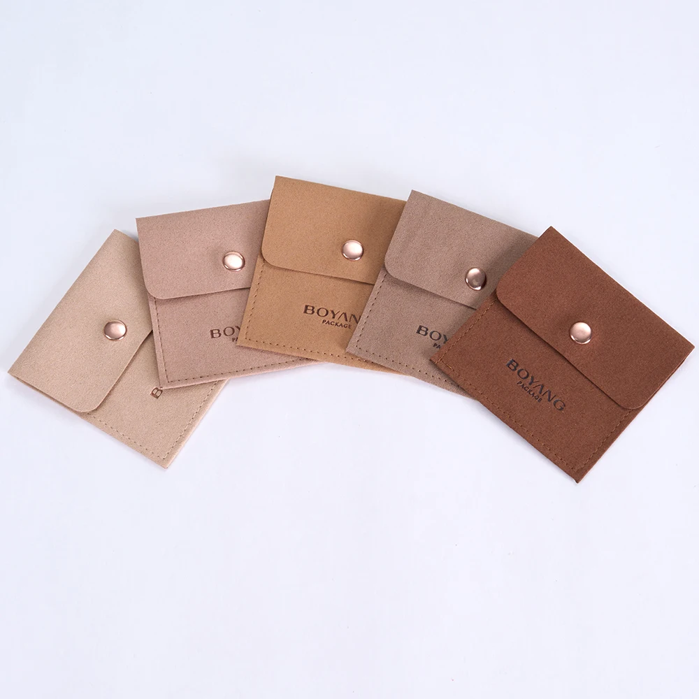 Custom Logo Envelope Flap Bag Snap Suede Microfiber Jewelry Pouches
