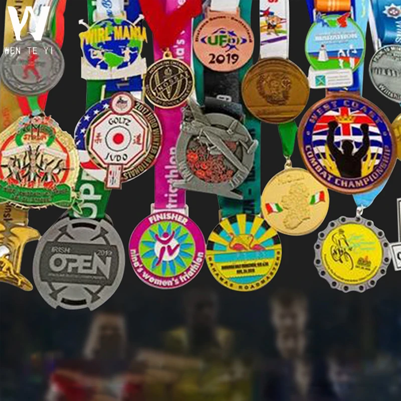 Factory Cheap Price ODM Bespoke Sublimation Blank Glowing Metal Judo gold medal Souvenir  Sports Miraculous Medal With Ribbon