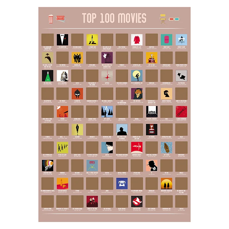 Factory Wholesale Deluxe Top 100 Movie List Scratch Off Poster