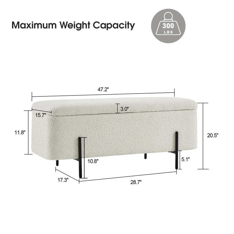 Boucle Storage Ottoman Teddy Fabric Upholstered Footstool Bed End Bench for Living Room Bedroom Entryway