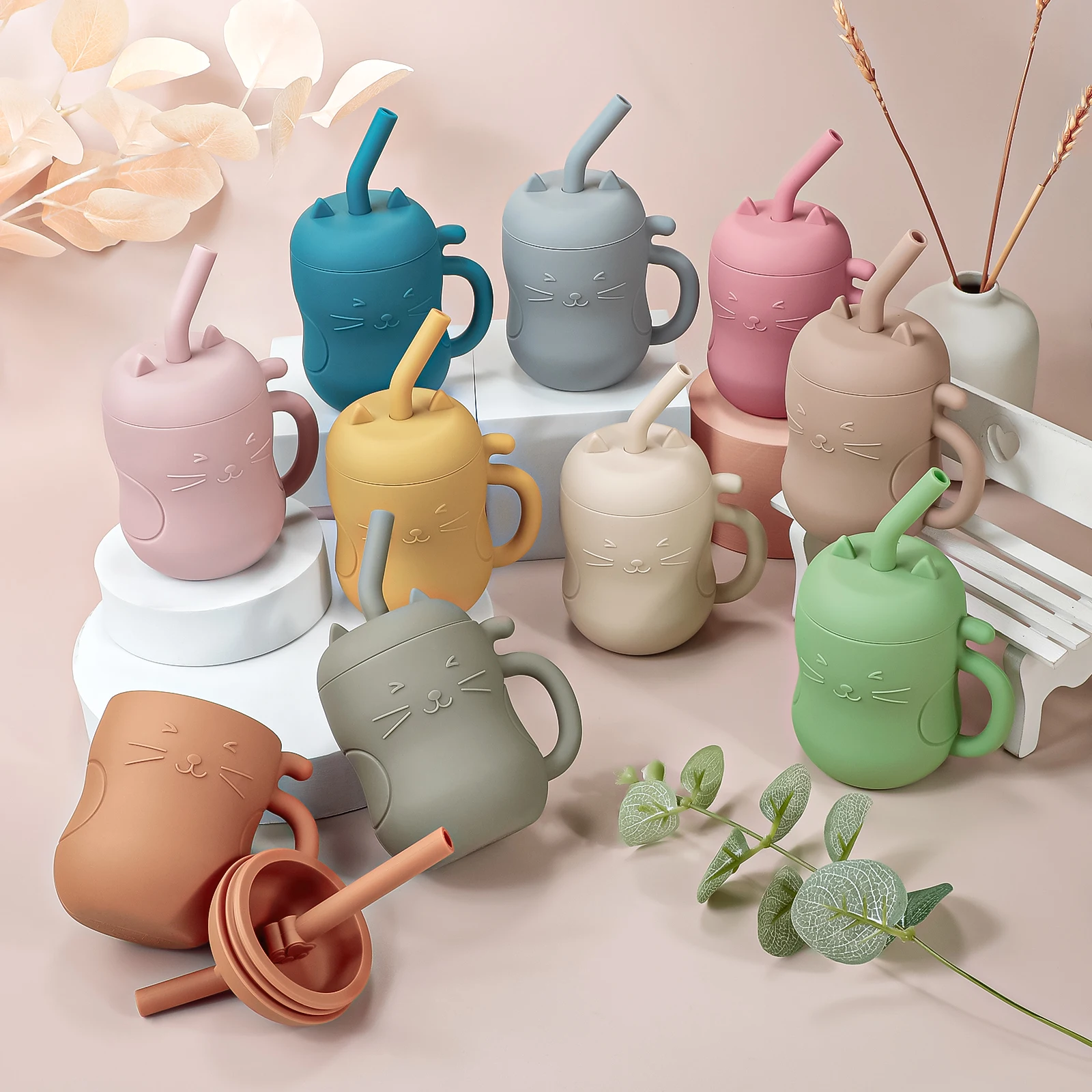 New Cat Shape Silicone Sippy Cups Kids Water Drinking Silicone Toddler Sippy Cup Bpa Free Non Spill Baby Sippy Cups