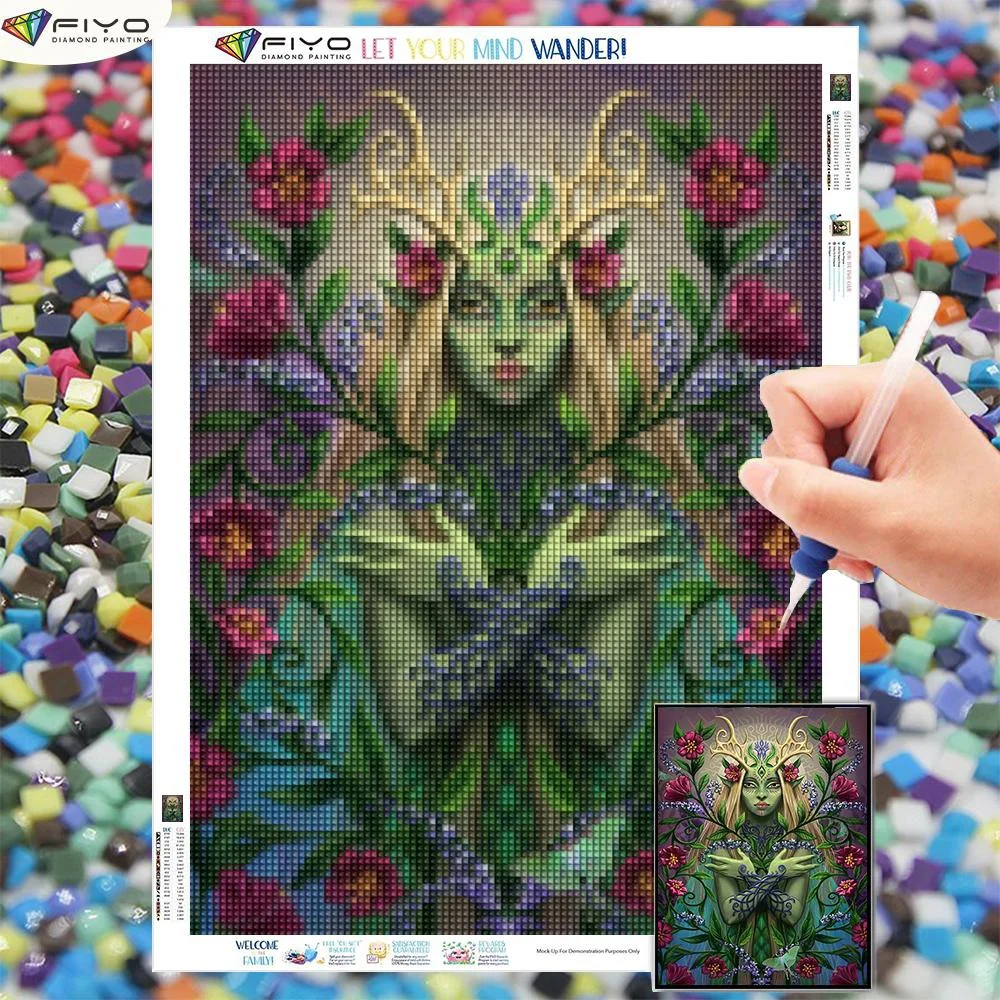 FIYO DIY 5D Flower Witch Diamond Painting Full Drill Kits Home and Kitchen Fashion Crystal Rhinestone Cross Stitch Embroidery