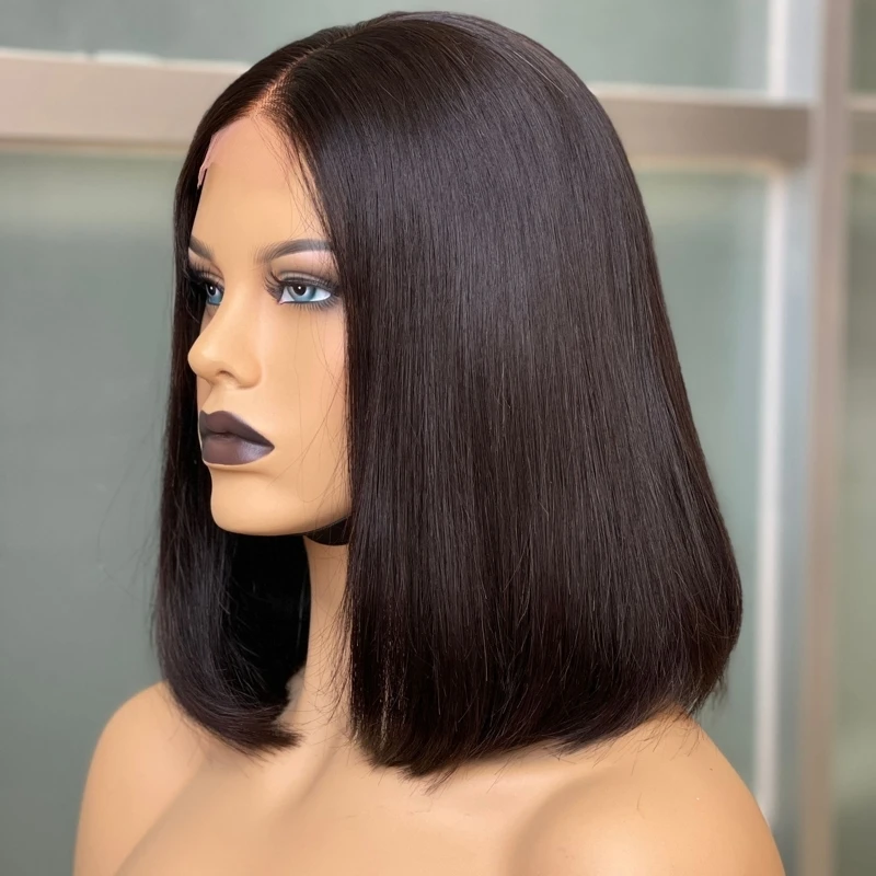 Virgin Human Hair 10in 250% Bob Wig Cuticle Aligned Raw Hair Vendor Middle Part 1.5x4 Closure Brazilian Hair