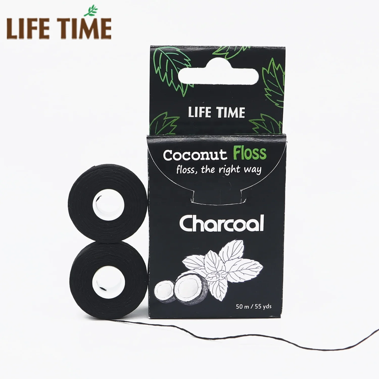 free sample bamboo charcoal cocofloss coated coconut eco friendly dental floss in vagan pack