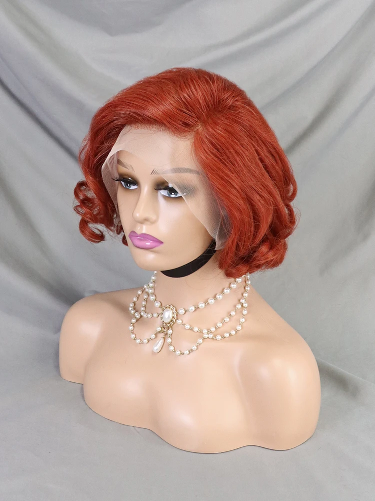 Cheap #99j Color 13x4 Lace Frontal Bob Wig Bouncy Curls Short Human Hair Wigs For Black Women Natural Pixie Cut Wig Wholesale