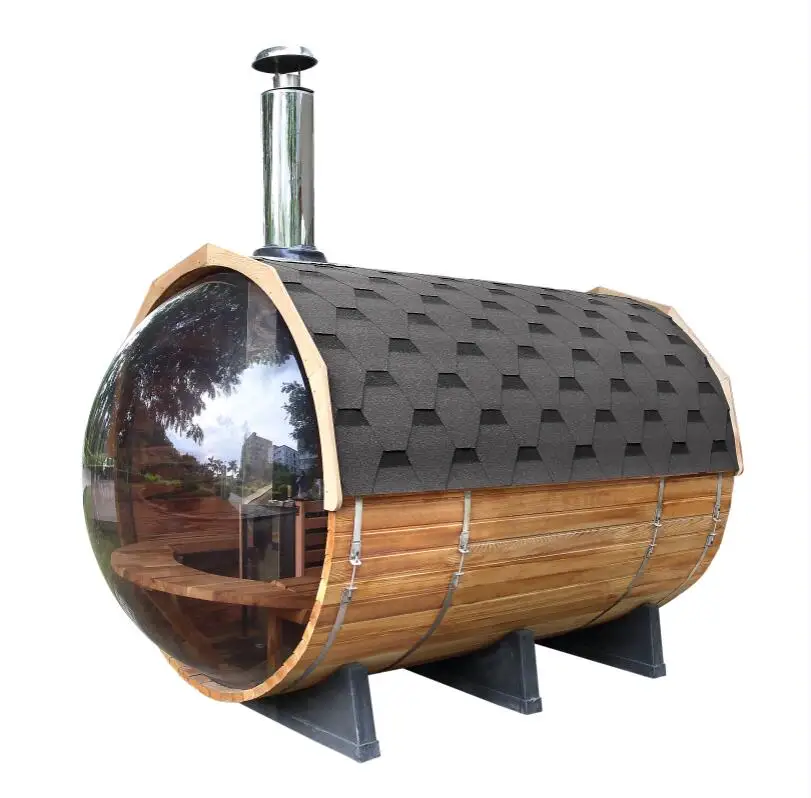 Cheap 6-8 Person Panoramic Wooden Steam Barrel Outdoor Sauna
