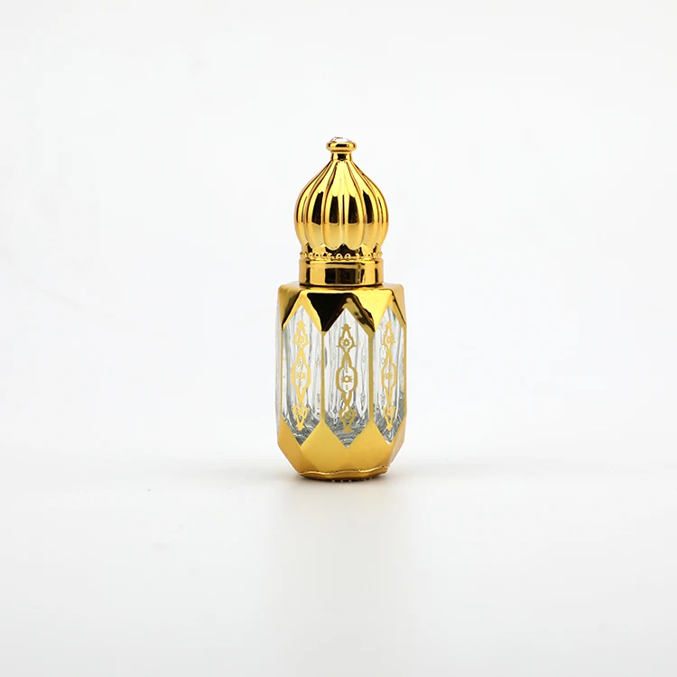 Mini 8ml Fancy Glass Attar Bottles With Roller Ball Gold Electroplating Glass Stick Bottle With Crown Lid For Essential Oil