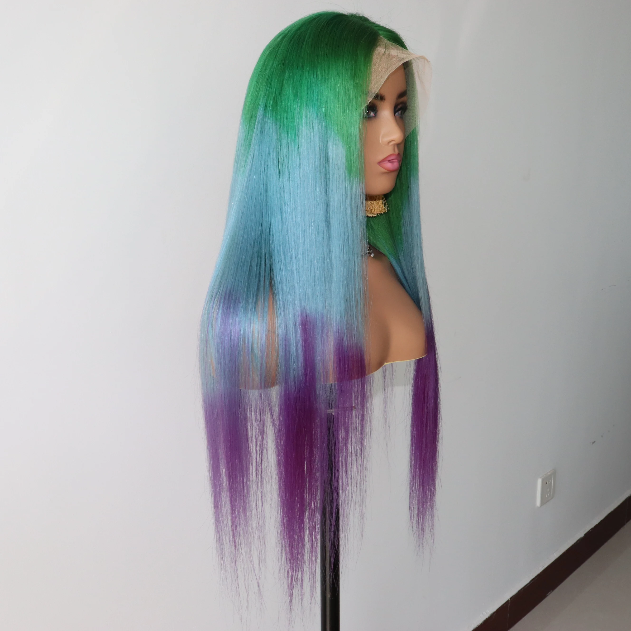 Hair Manufacture Wholesale Cheap Price T Color Green Blue Purple Lace Front Wig Silky Straight Wave Wig