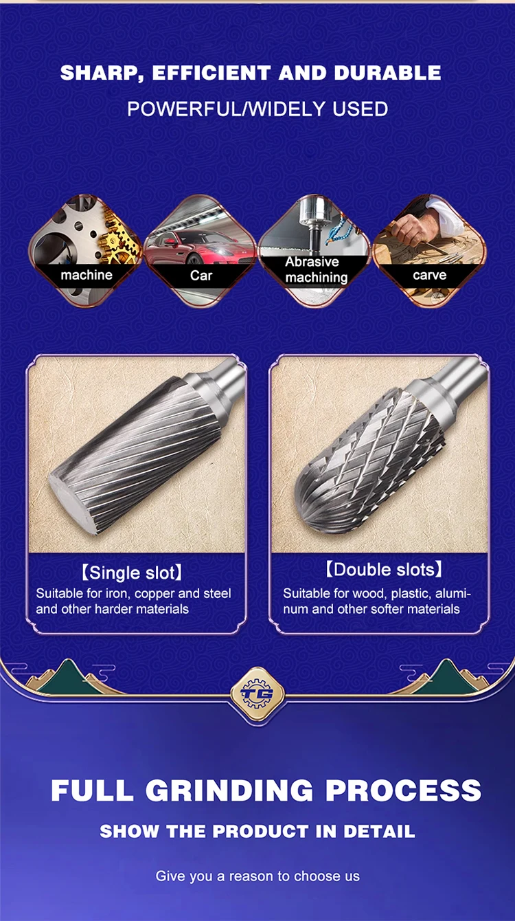 TG 6mm Shank Type C Tungsten Carbide Rotary Point Burrs Cutter Tool Rotary File Metal Woodworking Milling Cutter