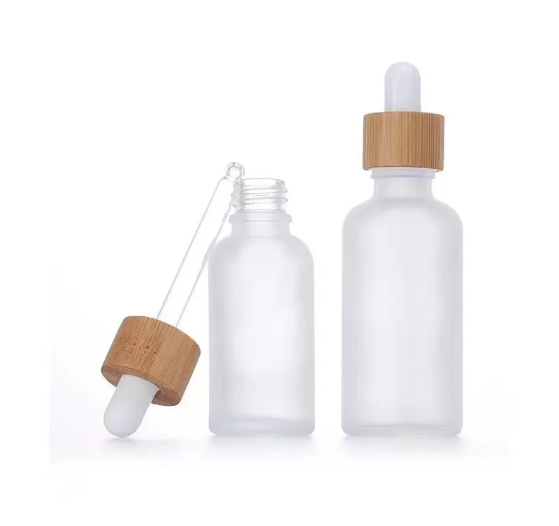 5ml 10ml 15ml 20ml 30ml 50ml 100ml transparent frosted glass bottle with bamboo wooden glass dropper caps