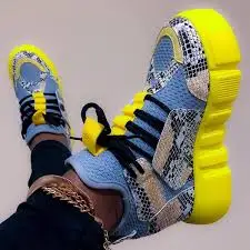
Fashion Snake pattern Round Toe Mid-Cut Upper Lace-Up Women Platform Sneakers 