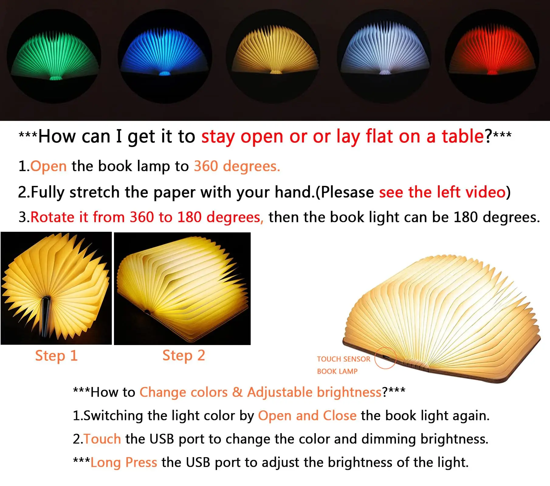 Wooden Folding Book Mood Light Novelty LED Night Light Book-Shaped Light USB Rechargeable Bedside Table Lamp for Birthday Gift