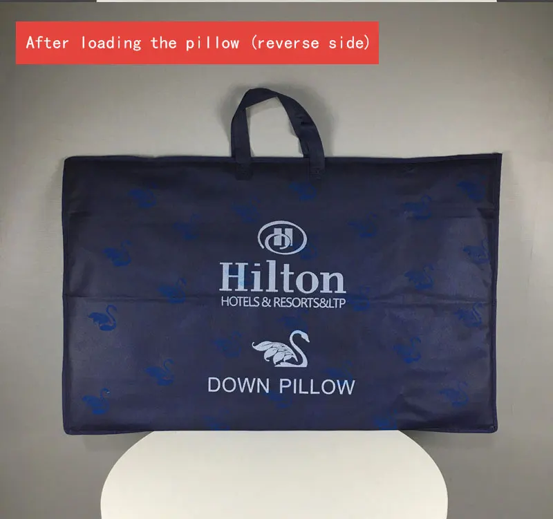 Hotel bed pillow wholesale custom logo size hilton pillow 1000g with bag double lining 3d