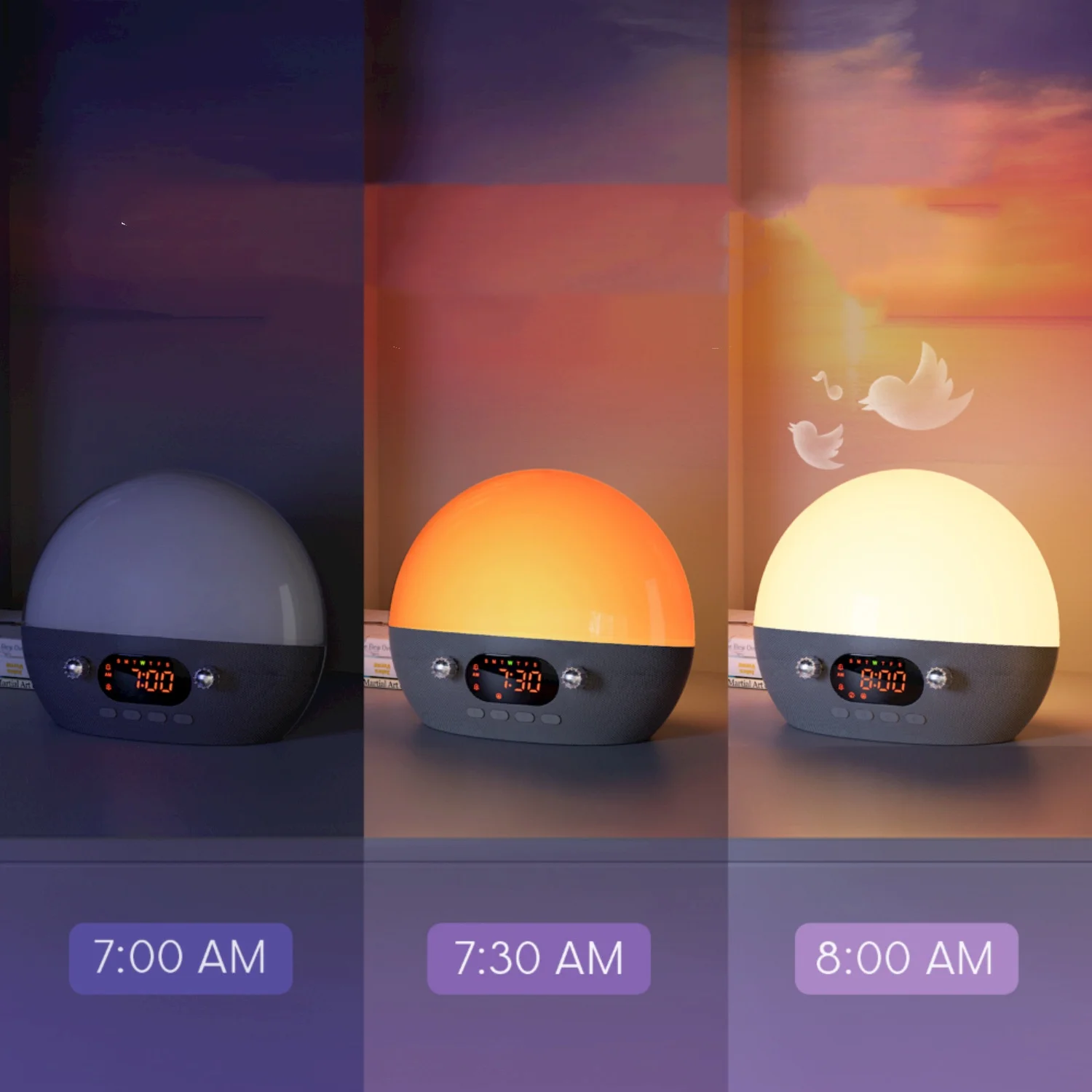Analog Sunrise Wake up Light White Noise Sleeping Ambient  Bluetooth Music Smart Night Light Alarm Clock Speaker Lights