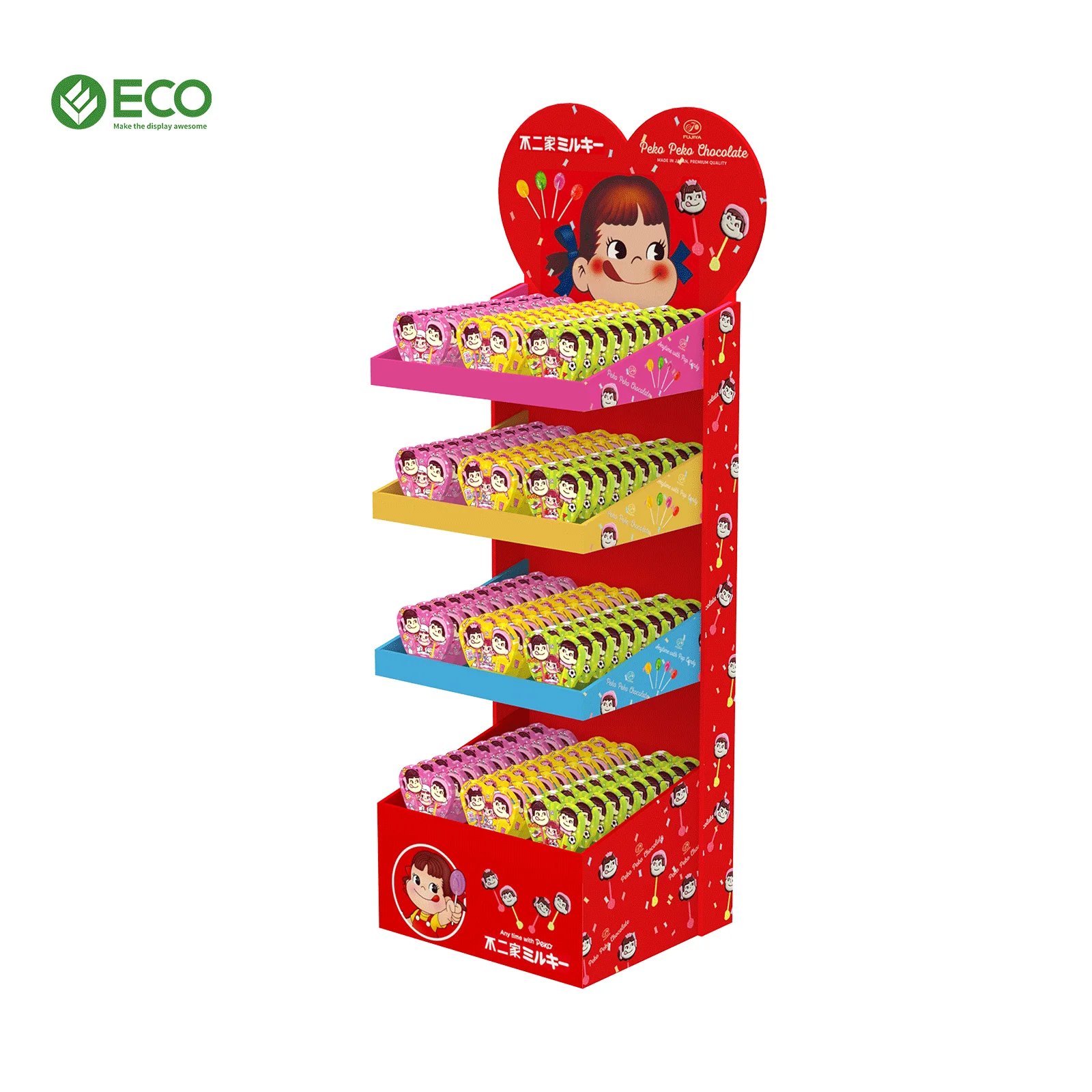 Custom Print POP Products Shop Stand En Carton Display Recycling Shelves Candy Retail Portable POS Cardboard Floor Standee Rack