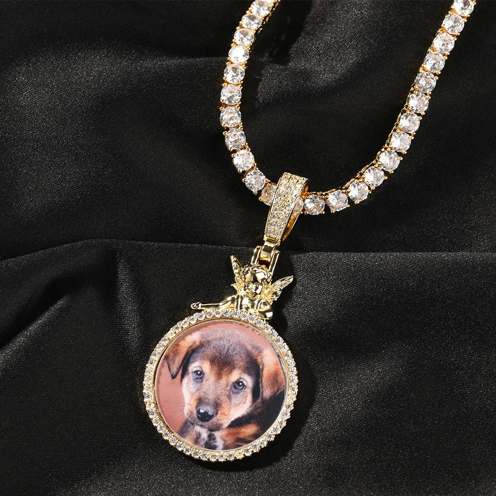 Hiisees Silver Gold Color Cubic Zircon Jewelry Custom Made Photo Medallions Logo Necklace picture diamond pendant