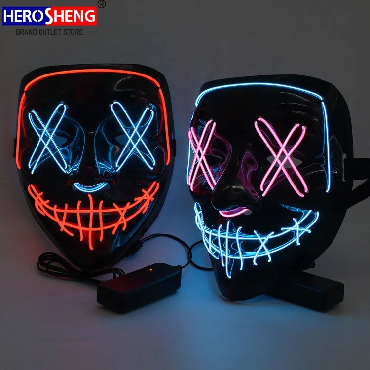 2021 New EI product Halloween el wire party mask luminous 10 colors stock led V light party masks