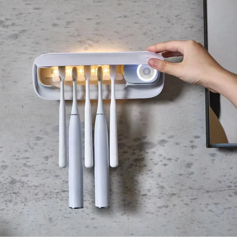 Custom toothbrush holder portable UVC toothbrush box with heating dry fan rechargeable toothbrush sanitizer