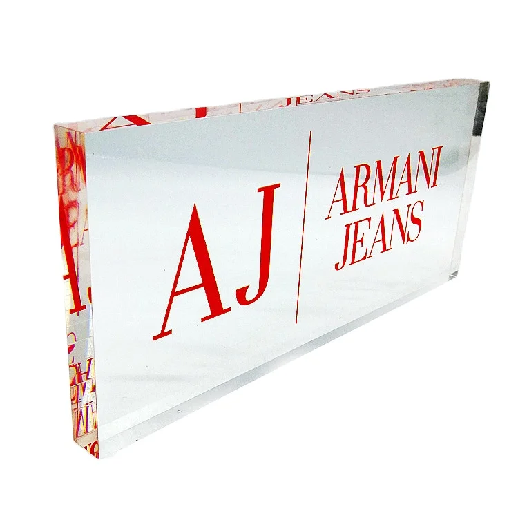 Acrylic Display Brand Logo Block High Clear Acrylic Board Solid Brand Logo Display Office Decoration Transparent Customized UVM
