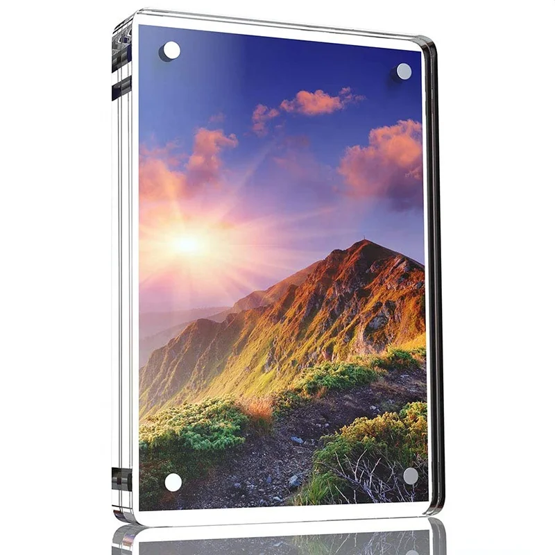Round Corner Plexiglass 4x6 Inch 10MM+10MM Double Sided Clear Acrylic Magnetic Photo Stand Crystal Glass Acrylic Photo Holder