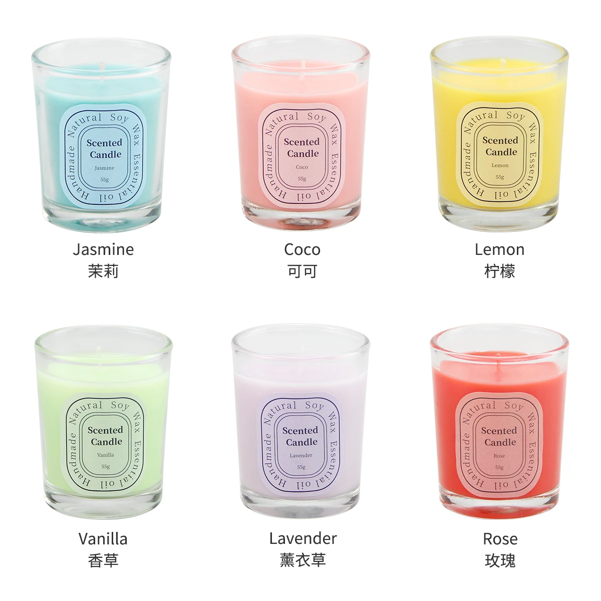 Set of 6 Scented Candle with 6 Fragrances Strong Scented Candle in Glass Jar for Women Colorful Soy Wax Aromatherapy Candle