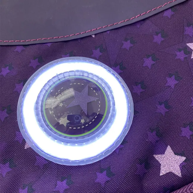 Fashion customized circle panel led light for schoolbag, bright led strip for bag