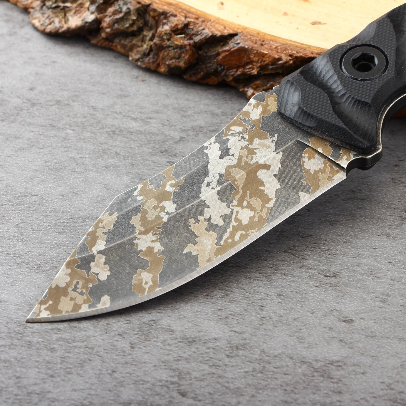 Military Camo Laser Etched Hunting Camping Survival Knife