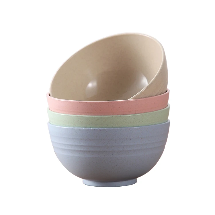 Eco Friendly Wheat Straw Fiber Rice Bowl 4 Pcs Sets Dinnerware Biodegradable Tableware Reusable Salad Bowl