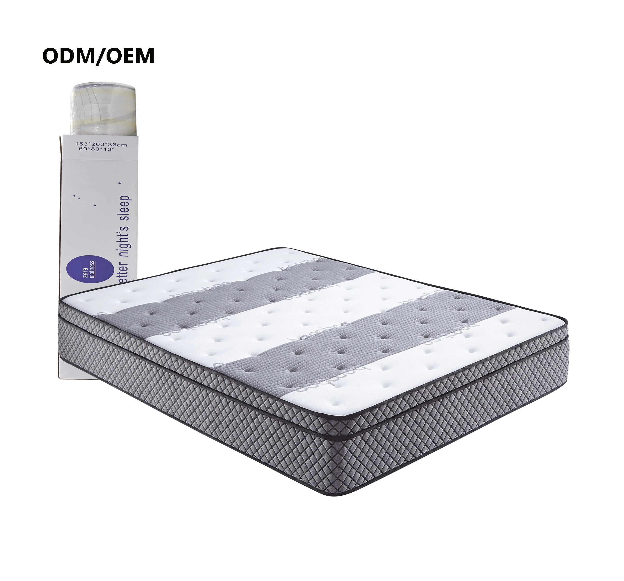 Factory Customized Grey Color Pocket Spring Mattress Queen King Size Euro Top Memory Foam Hotel Matress