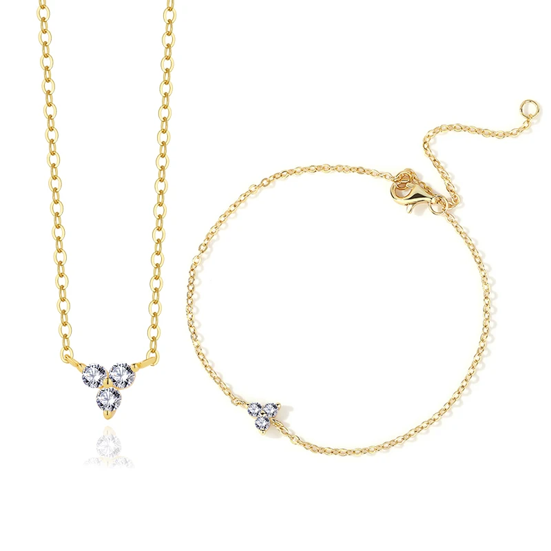 Dainty Wholesale 925 Sterling Silver Fine Jewelry 18K Gold Plated 3 Zircon Stone Triangle Shape Pendant Necklace