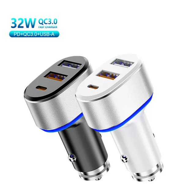 CE FCC Car USB Charger Quick Charge QC3.0 Mobile Phone Charger 2 Port USB type c Fast PD Car Charger for iPhone