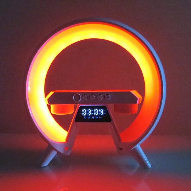 Lonvel Hot selling wireless charger atmosphere lamp BT-G80 RGB 15W wireless charging smart Alarm clock speaker table lamp