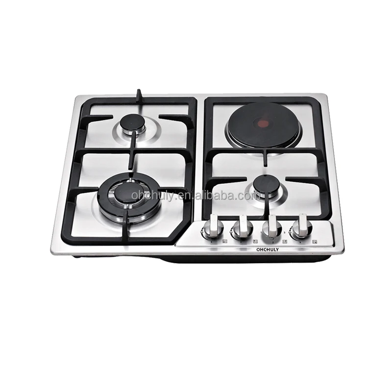 CE Approval Stainless Steel Gas Cooktop Ceramic Gas Hob 3 Burner  And 1 ceramic Built in Gas Cooking Stove