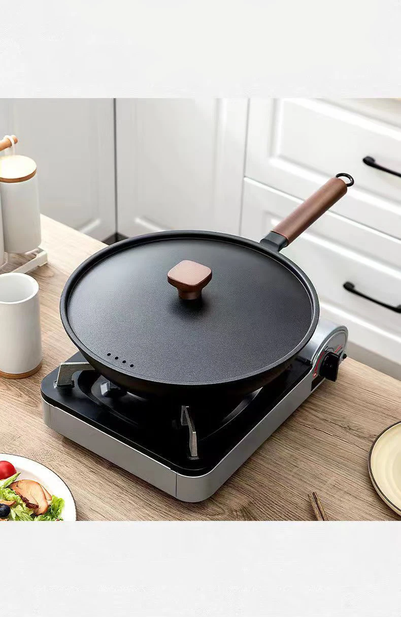 Cast Iron Non Stick Home Use 32cm Wok Pan Induction Wok Duty Durable Fry Pans Kitchen Carbon Steel Household Gas General Purpose