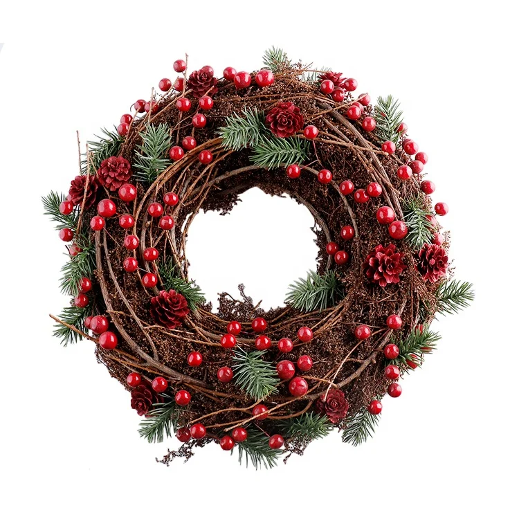 
Wholesales Christmas Grapevine Wreaths Ornaments for Front Door with Gold Powder 